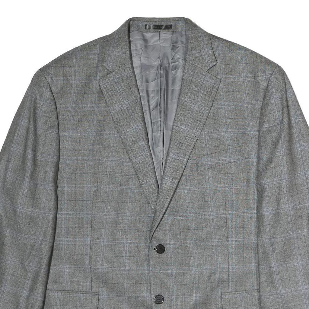 LAUREN RALPH LAUREN Womens Grey Blue Check Tailored Cotton Jacket L Buttons
