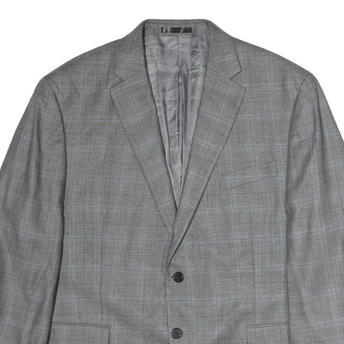 LAUREN RALPH LAUREN Womens Grey Blue Check Tailored Cotton Jacket L Buttons