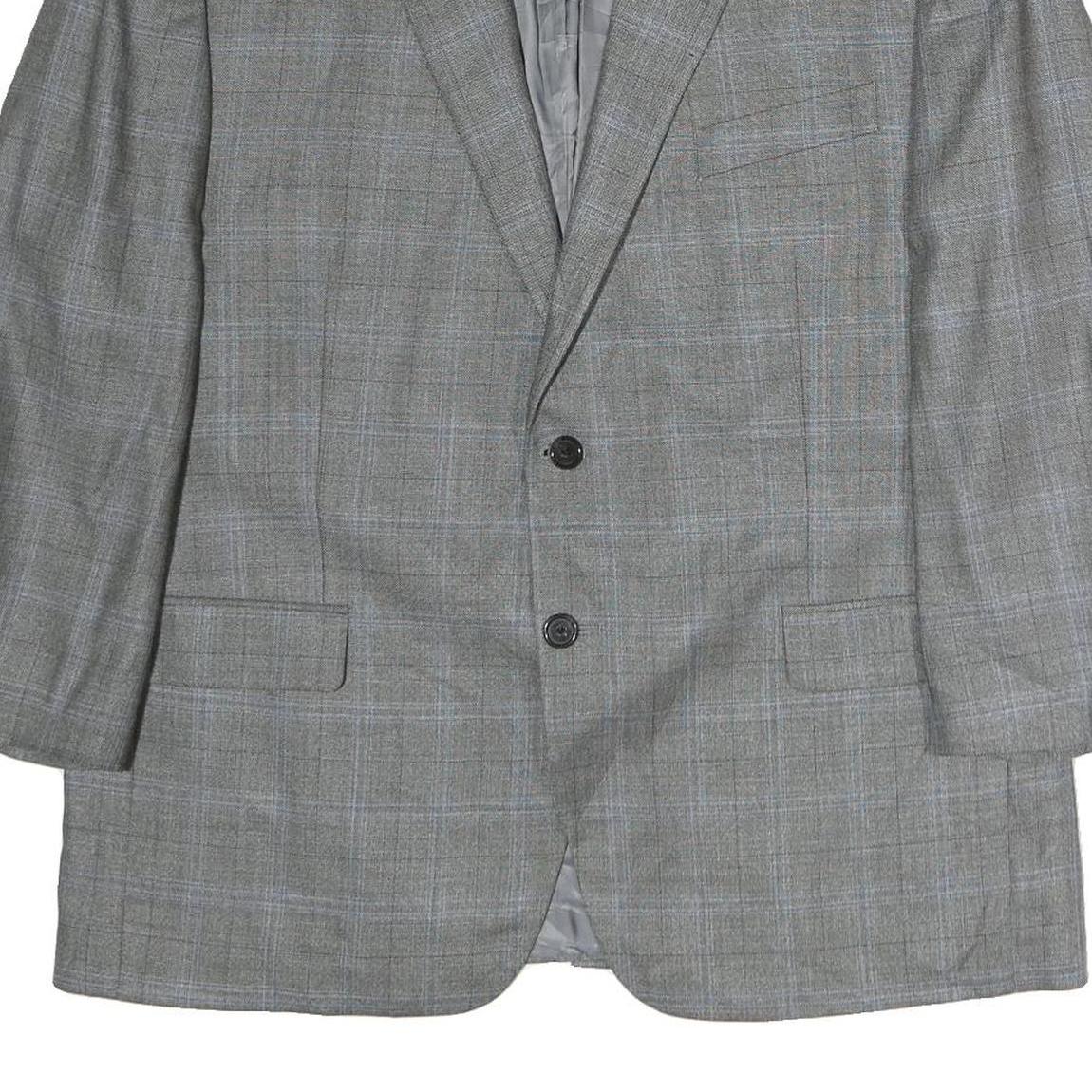 LAUREN RALPH LAUREN Womens Grey Blue Check Tailored Cotton Jacket L Buttons