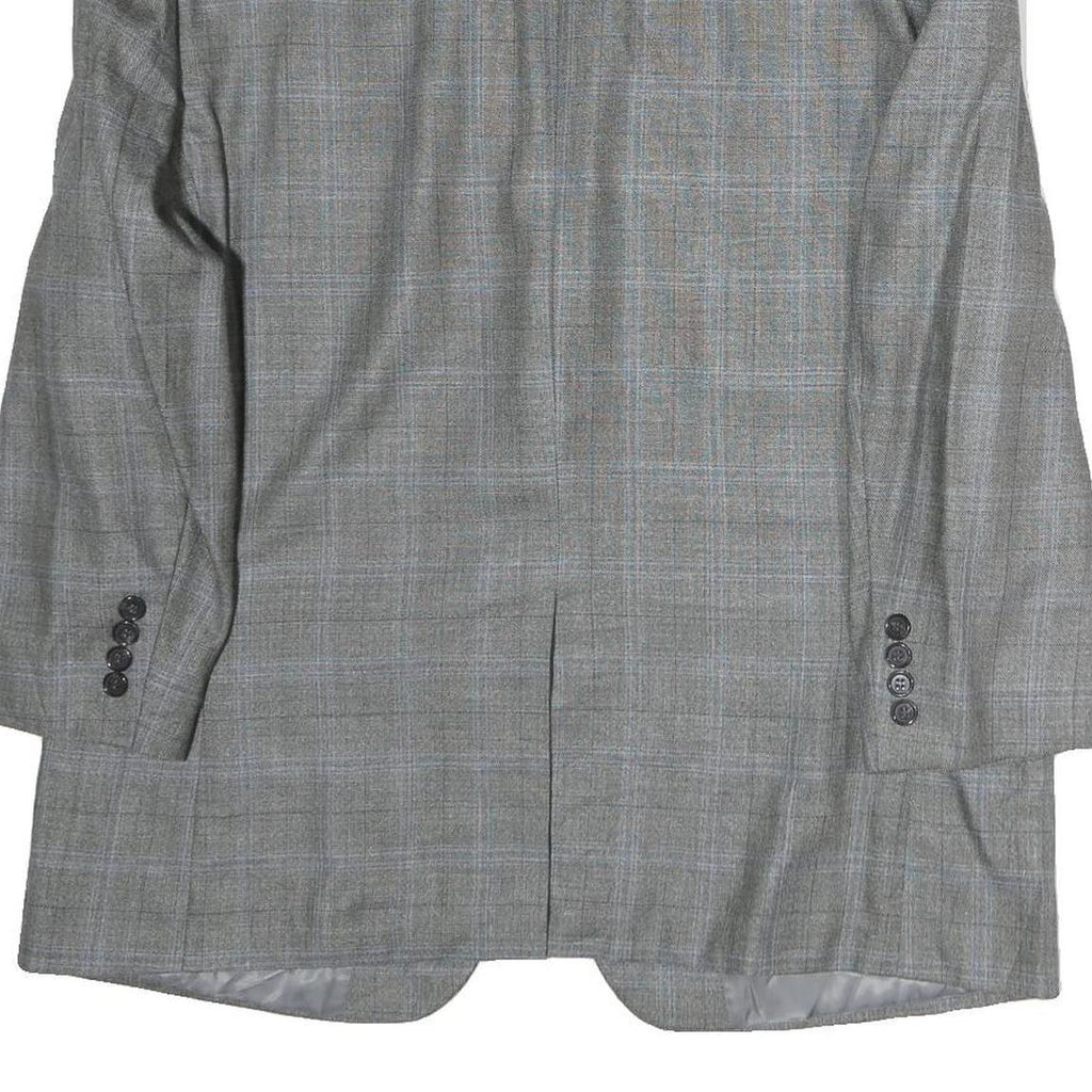 LAUREN RALPH LAUREN Womens Grey Blue Check Tailored Cotton Jacket L Buttons
