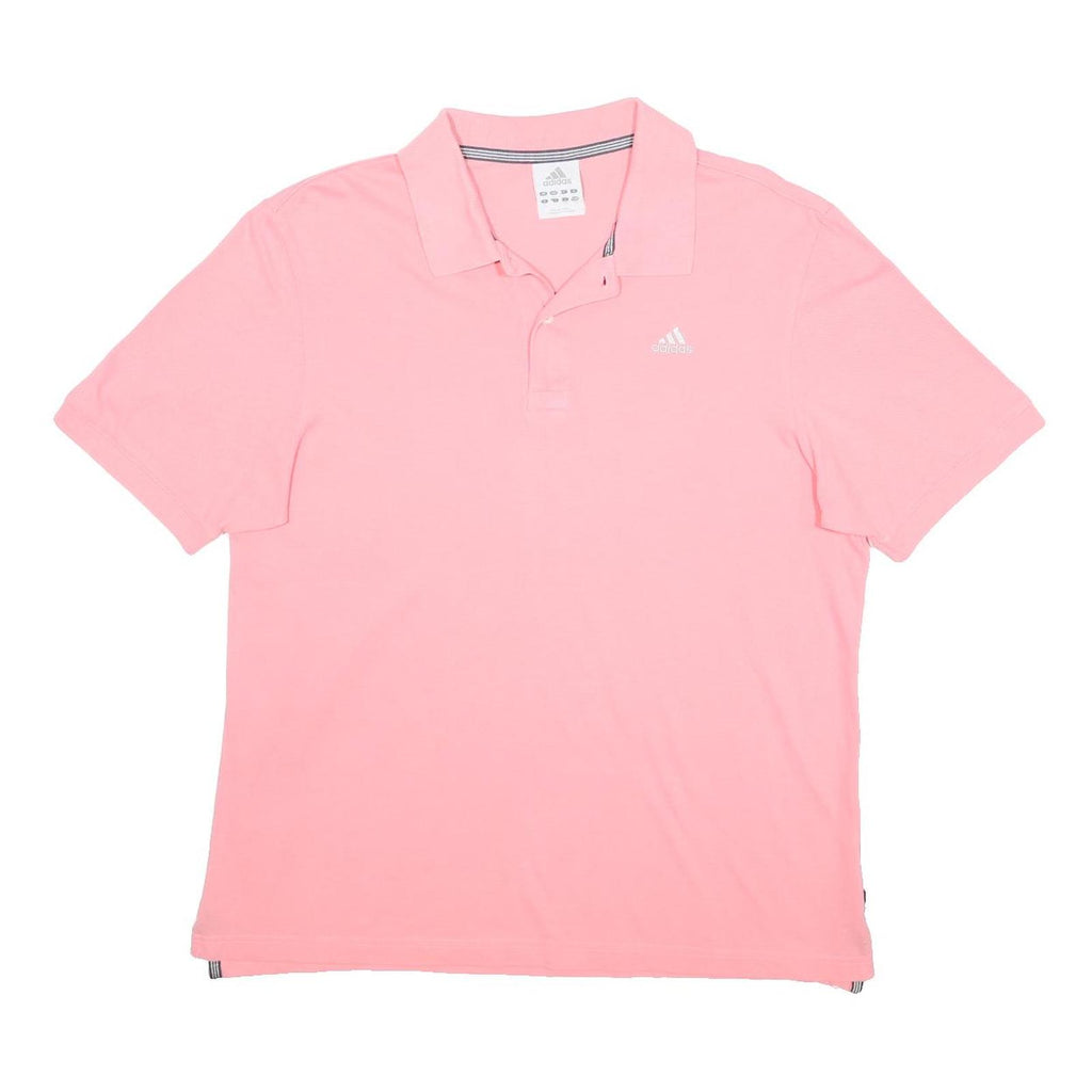 ADIDAS Mens Pink Short Sleeve Plain Polo Shirt L Cotton Casual Sportswear