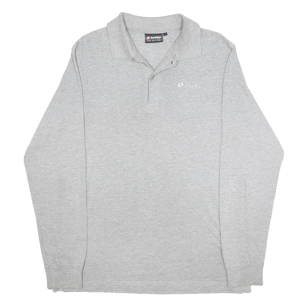 LOTTO Mens Grey Long Sleeve Plain Polo Shirt L Cotton Blend Casual Sportswear