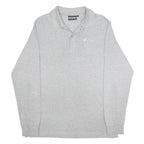 LOTTO Mens Grey Long Sleeve Plain Polo Shirt L Cotton Blend Casual Sportswear