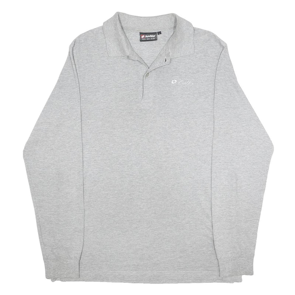 LOTTO Mens Grey Long Sleeve Plain Polo Shirt L Cotton Blend Casual Sportswear