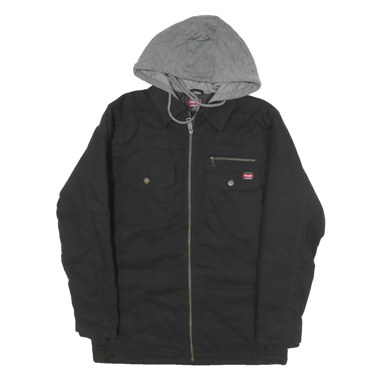 WRANGLER Mens Black & Grey Casual Cotton Blend Zip Jacket S Hooded Workwear