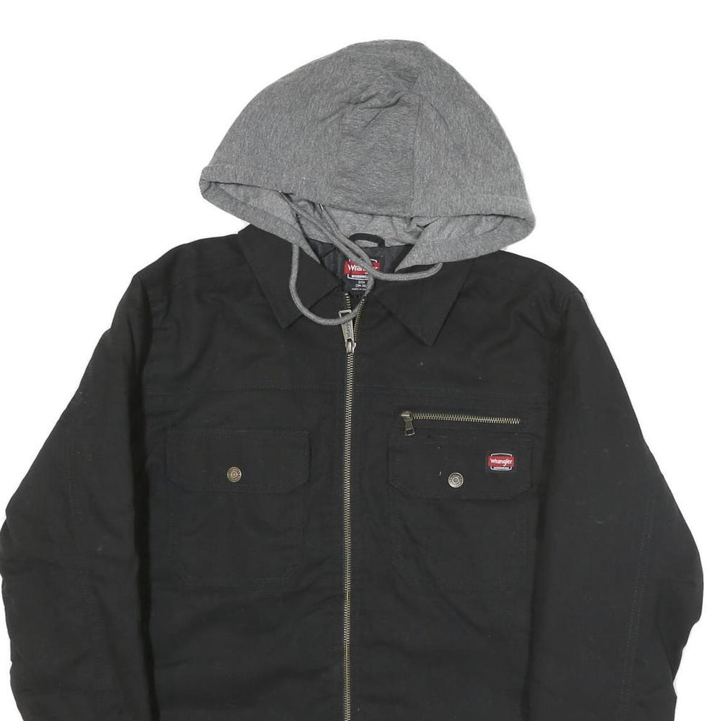 WRANGLER Mens Black & Grey Casual Cotton Blend Zip Jacket S Hooded Workwear