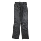 Womens Black Regular Leather Trousers W26 L32 Zip Closure Straight Leg