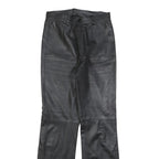 Womens Black Regular Leather Trousers W26 L32 Zip Closure Straight Leg