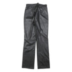Womens Black Regular Leather Trousers W26 L32 Zip Closure Straight Leg