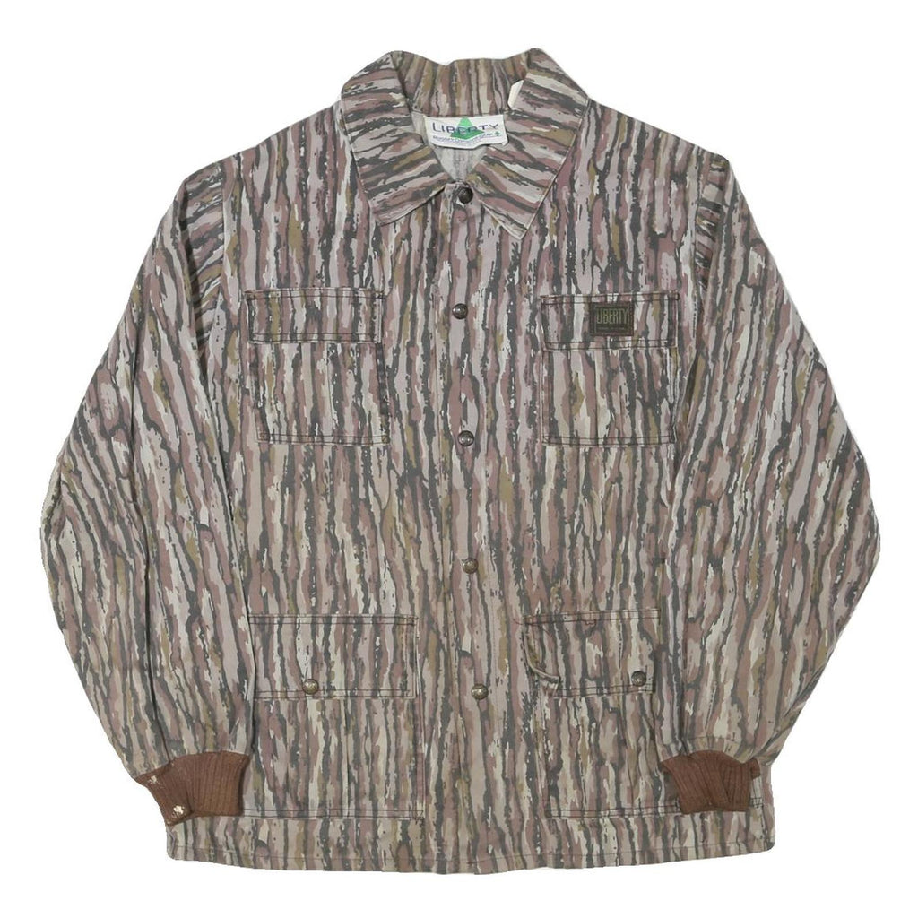 Mens Brown Cotton Blend Liberty Button Jacket L Striped Casual Outerwear