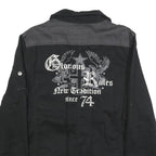 IDPDT Mens Black Cotton Button Jacket L Plain Military Style Pockets Elbow Patch