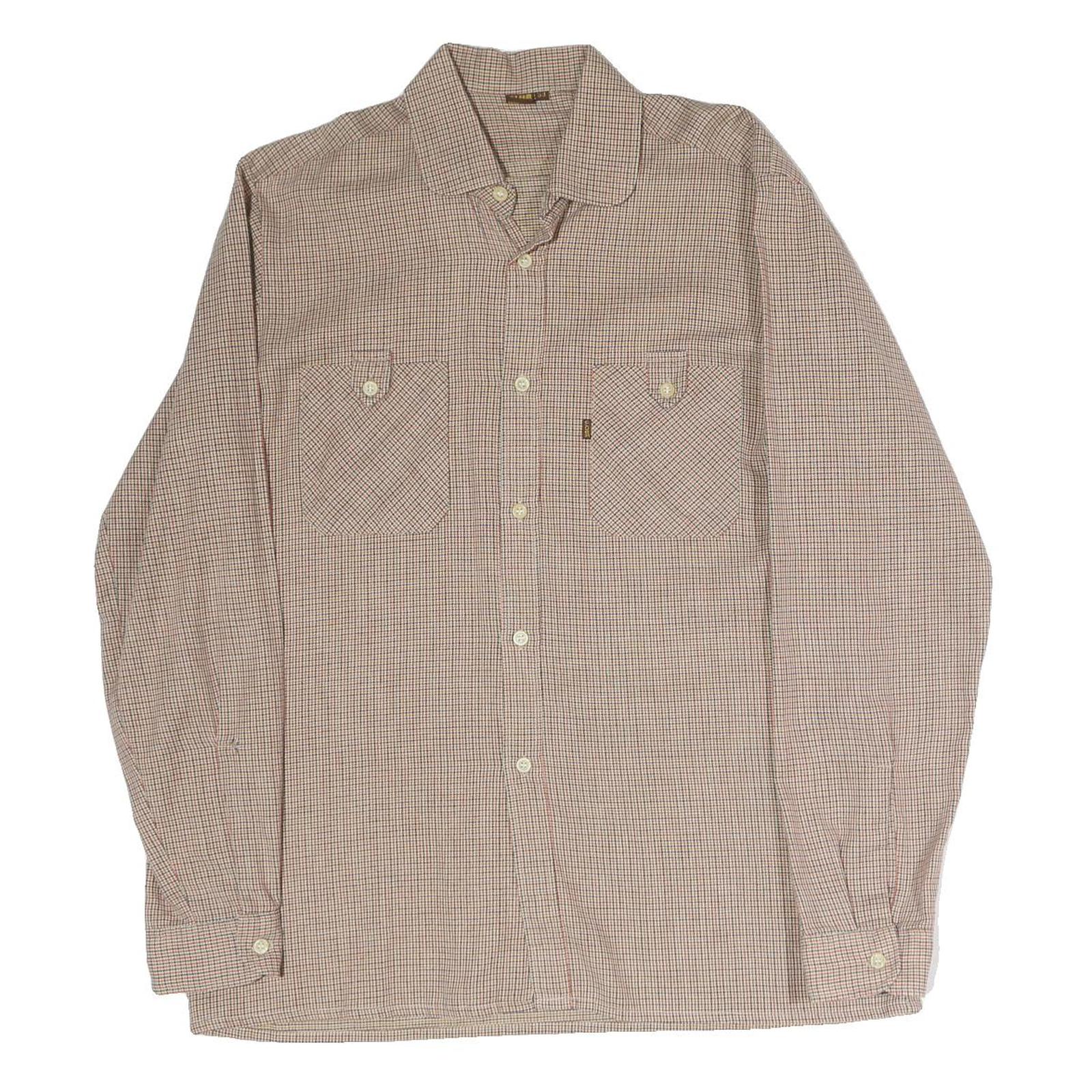 CLUB 21 Mens Beige Checked Shirt M Cotton Blend Long Sleeve Button Shirt