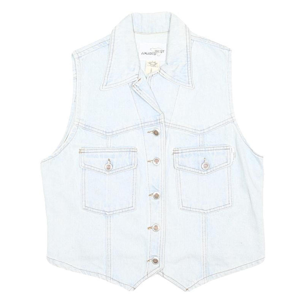 BEST AMADEO Womens Light Blue Cotton Denim Jacket L Button Closure Stylish Vest