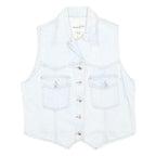 BEST AMADEO Womens Light Blue Cotton Denim Jacket L Button Closure Stylish Vest