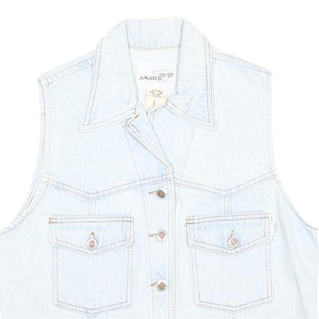BEST AMADEO Womens Light Blue Cotton Denim Jacket L Button Closure Stylish Vest