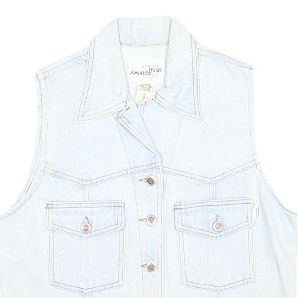 BEST AMADEO Womens Light Blue Cotton Denim Jacket L Button Closure Stylish Vest