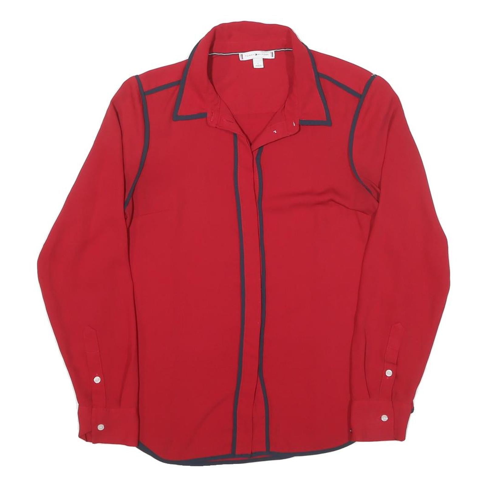 TOMMY HILFIGER Womens Red & Navy Shirt M Button Front Contrast Trim Workwear