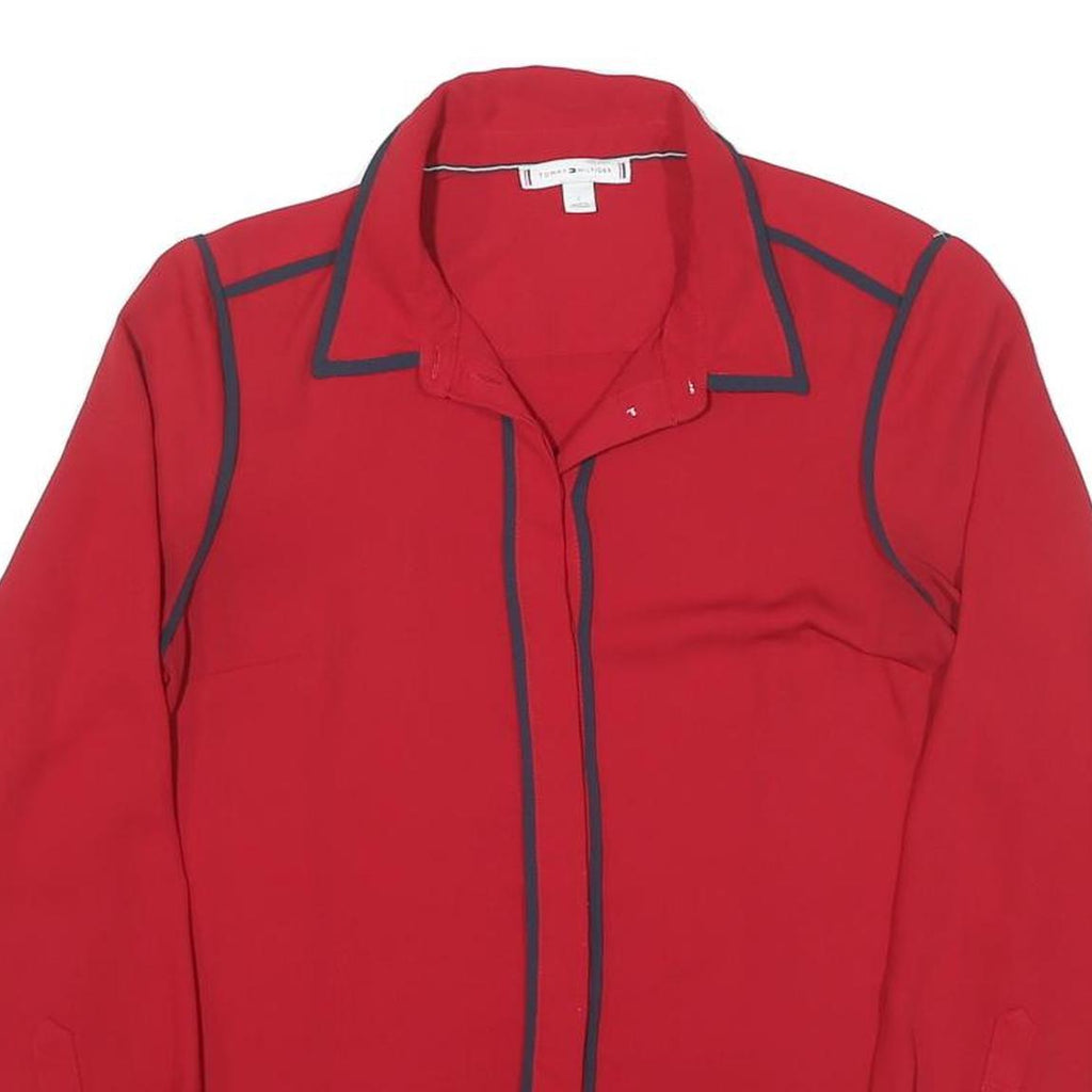 TOMMY HILFIGER Womens Red & Navy Shirt M Button Front Contrast Trim Workwear