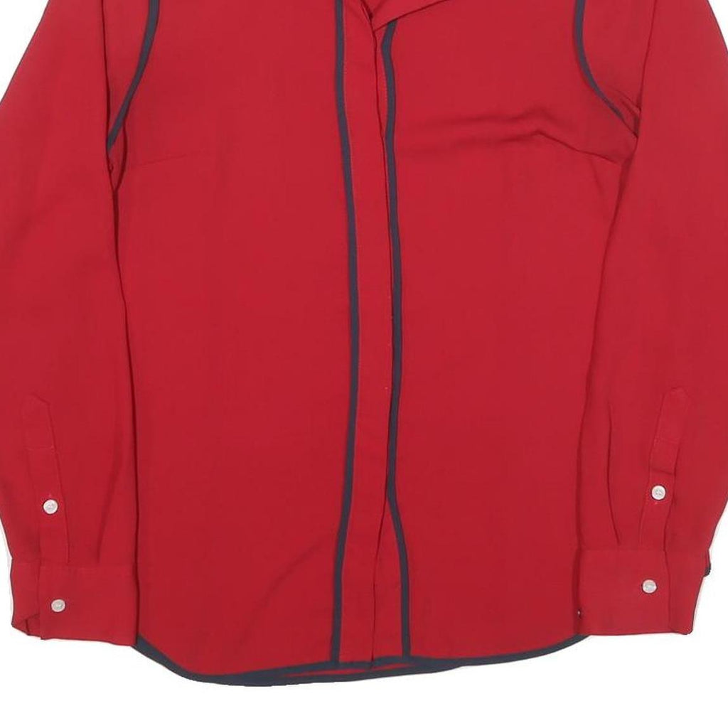 TOMMY HILFIGER Womens Red & Navy Shirt M Button Front Contrast Trim Workwear