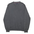 TOMMY HILFIGER Mens Grey Jumper Plain V-Neck Basic Knit L Cotton Classic Style