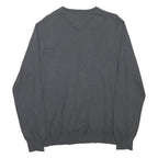 TOMMY HILFIGER Mens Grey Jumper Plain V-Neck Basic Knit L Cotton Classic Style
