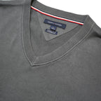 TOMMY HILFIGER Mens Grey Jumper Plain V-Neck Basic Knit L Cotton Classic Style