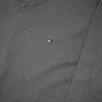 TOMMY HILFIGER Mens Grey Jumper Plain V-Neck Basic Knit L Cotton Classic Style