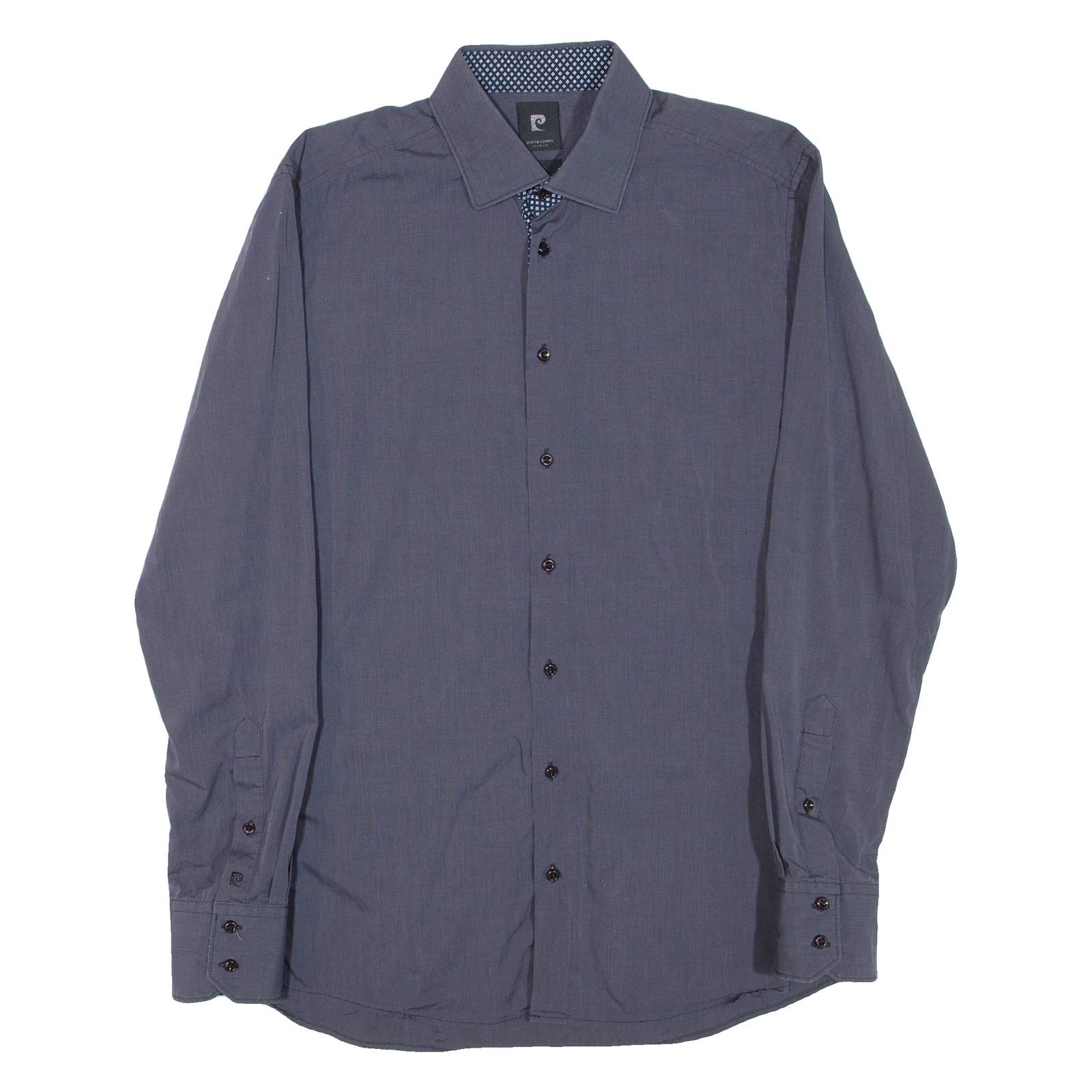 PIERRE CARDIN Mens Plain Shirt Grey Long Sleeve L