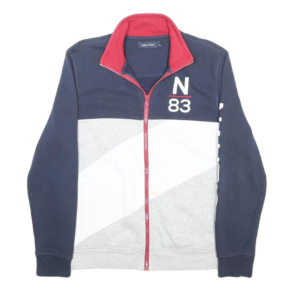 NAUTICA Mens Navy Blue & Grey Cotton Blend Zip Jacket S Colourblock Casual Sport