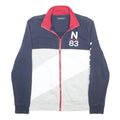 NAUTICA Mens Navy Blue & Grey Cotton Blend Zip Jacket S Colourblock Casual Sport
