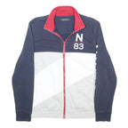 NAUTICA Mens Navy Blue & Grey Cotton Blend Zip Jacket S Colourblock Casual Sport