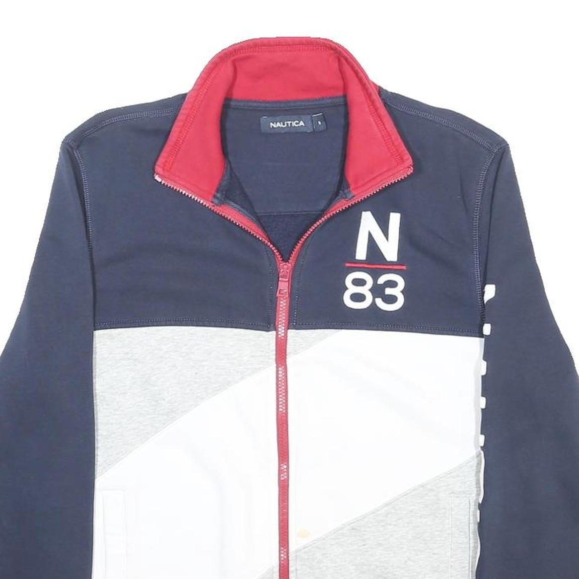 NAUTICA Mens Navy Blue & Grey Cotton Blend Zip Jacket S Colourblock Casual Sport