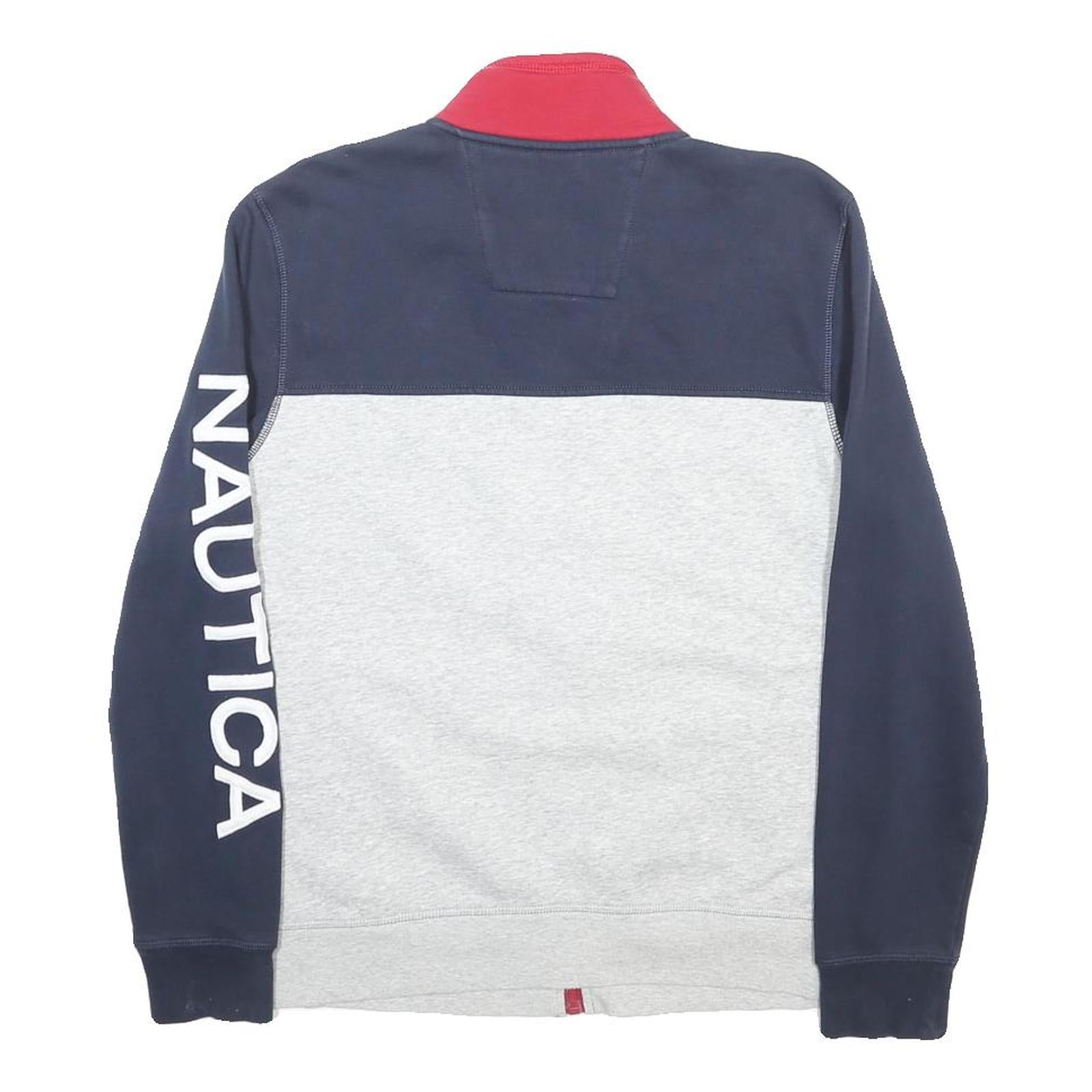 NAUTICA Mens Navy Blue & Grey Cotton Blend Zip Jacket S Colourblock Casual Sport