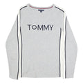 TOMMY HILFIGER Womens Grey & White Plain Jumper Crew Neck Basic Knit L Cotton