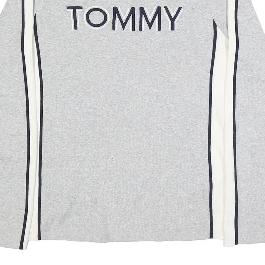 TOMMY HILFIGER Womens Grey & White Plain Jumper Crew Neck Basic Knit L Cotton