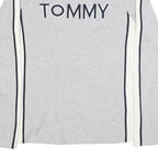 TOMMY HILFIGER Womens Grey & White Plain Jumper Crew Neck Basic Knit L Cotton