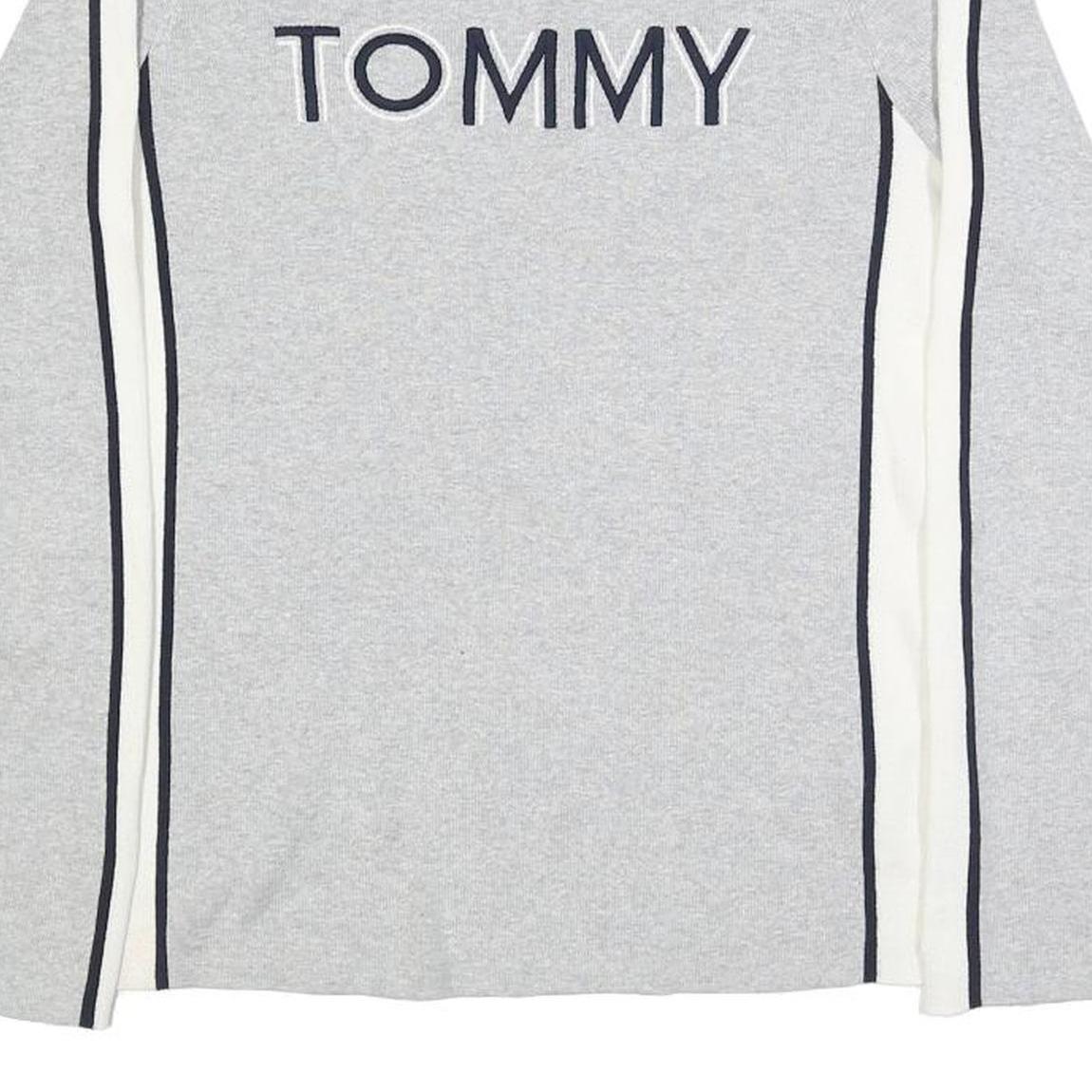 TOMMY HILFIGER Womens Grey & White Plain Jumper Crew Neck Basic Knit L Cotton