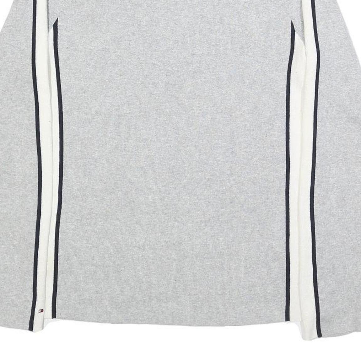 TOMMY HILFIGER Womens Grey & White Plain Jumper Crew Neck Basic Knit L Cotton