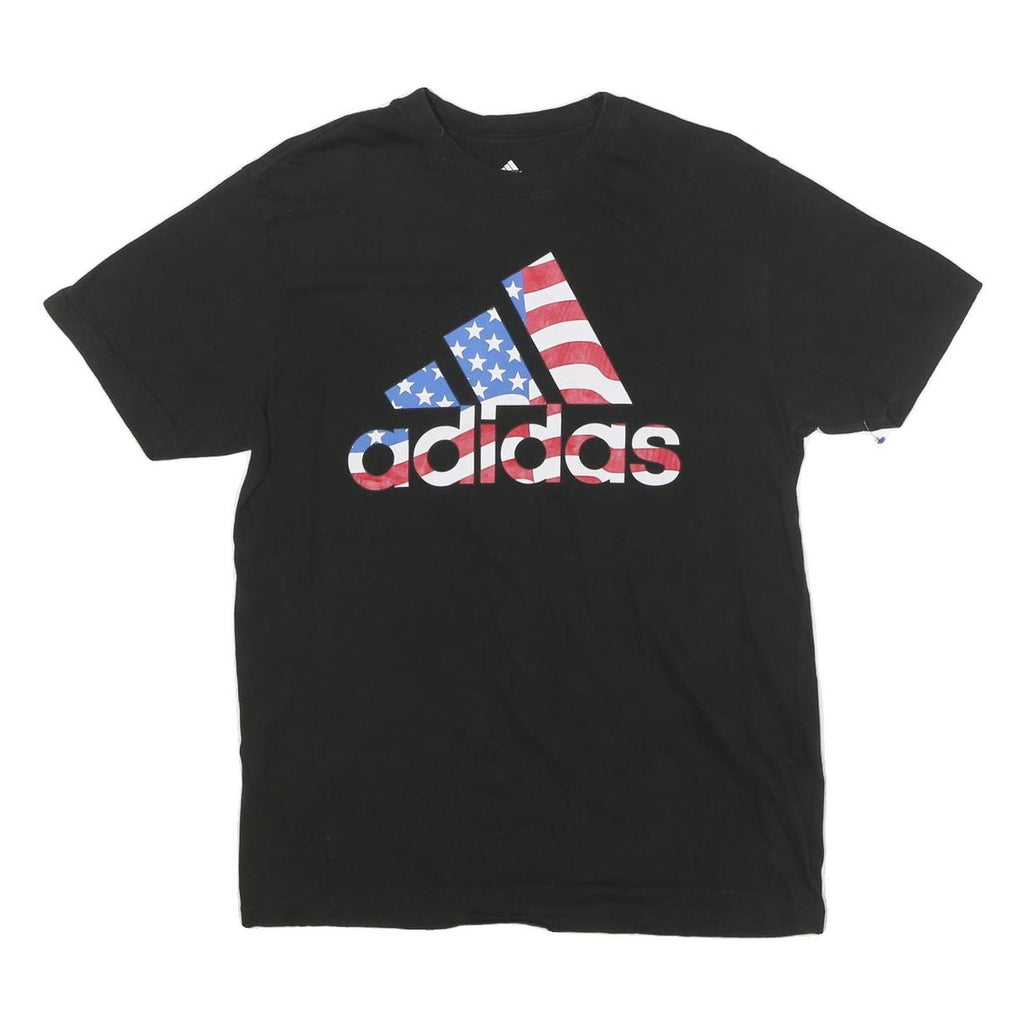 ADIDAS Mens Black T-Shirt M Short Sleeve Crew Neck Cotton Blend USA Flag Logo
