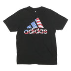 ADIDAS Mens Black T-Shirt M Short Sleeve Crew Neck Cotton Blend USA Flag Logo
