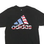 ADIDAS Mens Black T-Shirt M Short Sleeve Crew Neck Cotton Blend USA Flag Logo