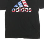 ADIDAS Mens Black T-Shirt M Short Sleeve Crew Neck Cotton Blend USA Flag Logo