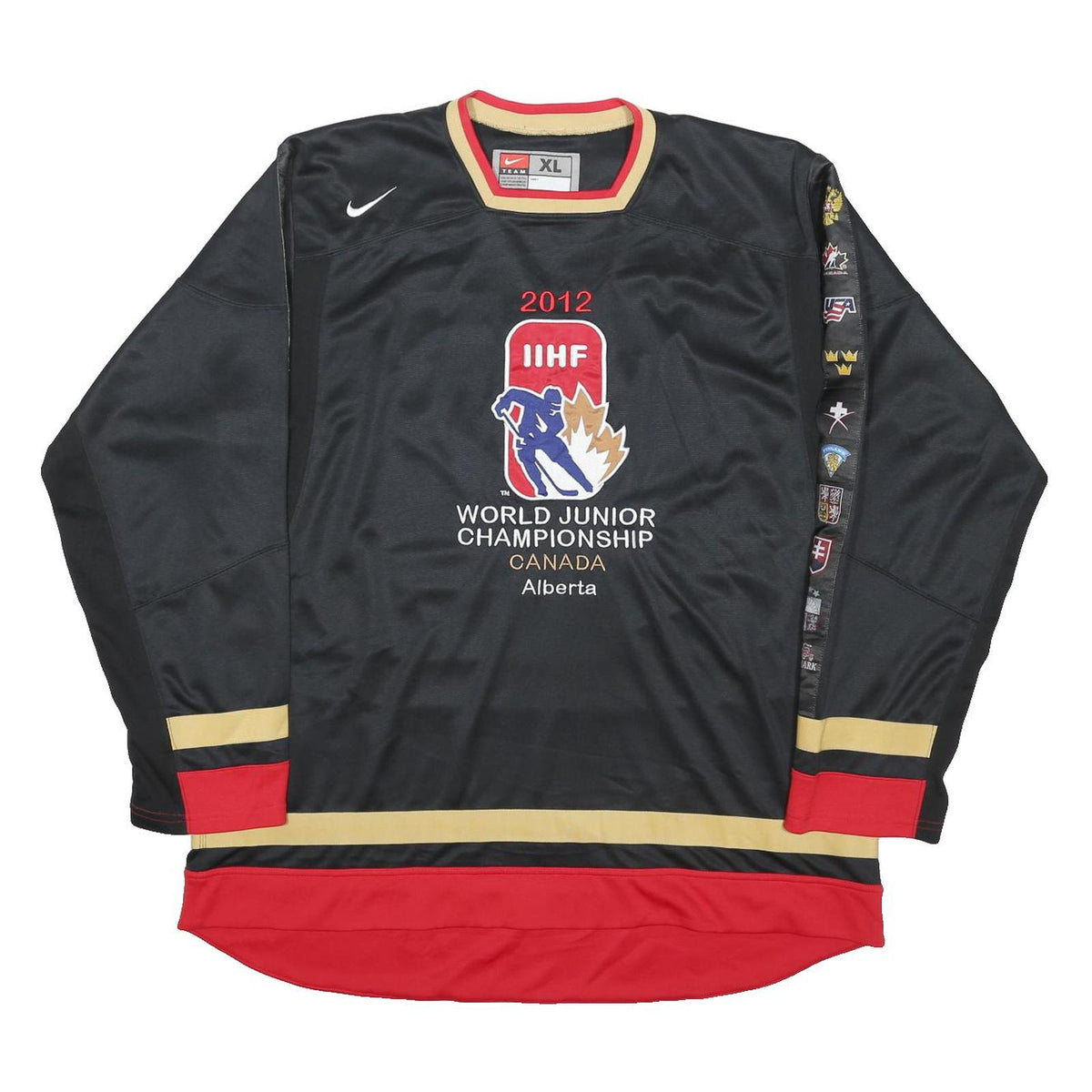 NIKE Mens Black World Junior Championship Ice Hockey Jersey XL Long Sleeve Crew