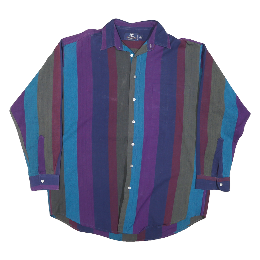 VAN HEUSEN Mens Blue & Purple Striped Casual Shirt L Button Cotton Blend
