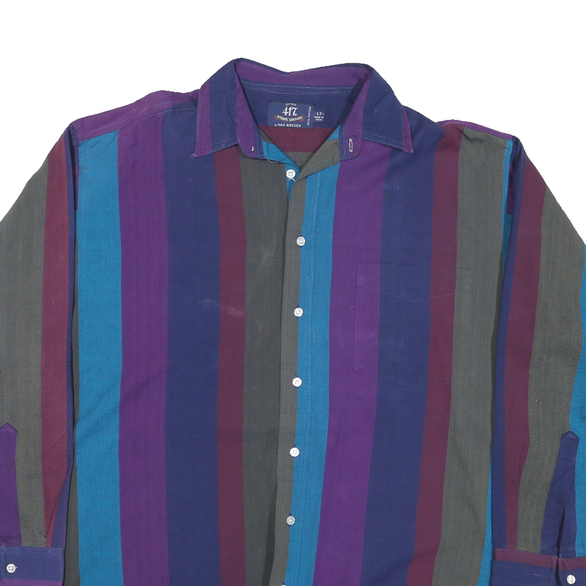 VAN HEUSEN Mens Blue & Purple Striped Casual Shirt L Button Cotton Blend
