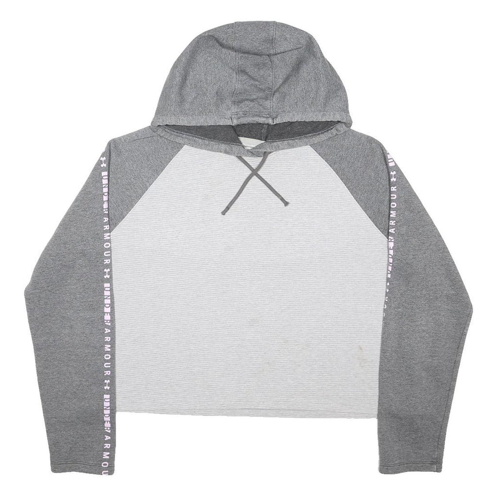 UNDER ARMOUR Womens Grey & White Cropped Pullover Hoodie L Athletic Casual