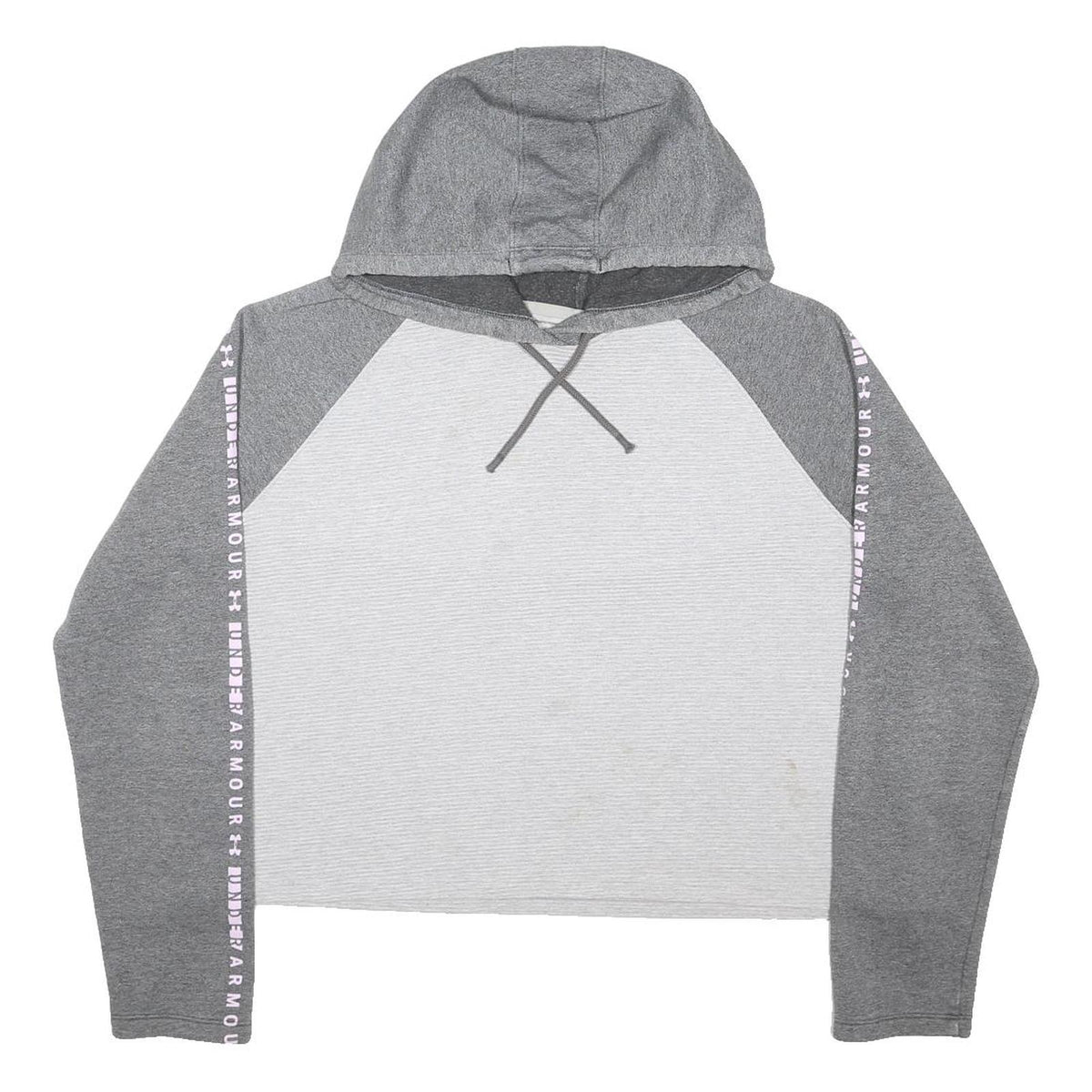 UNDER ARMOUR Womens Grey & White Cropped Pullover Hoodie L Athletic Casual