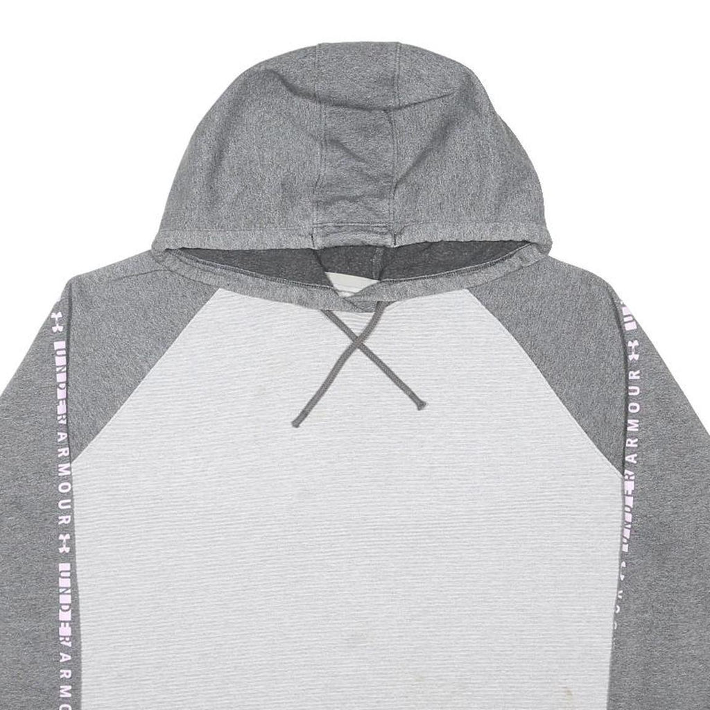 UNDER ARMOUR Womens Grey & White Cropped Pullover Hoodie L Athletic Casual