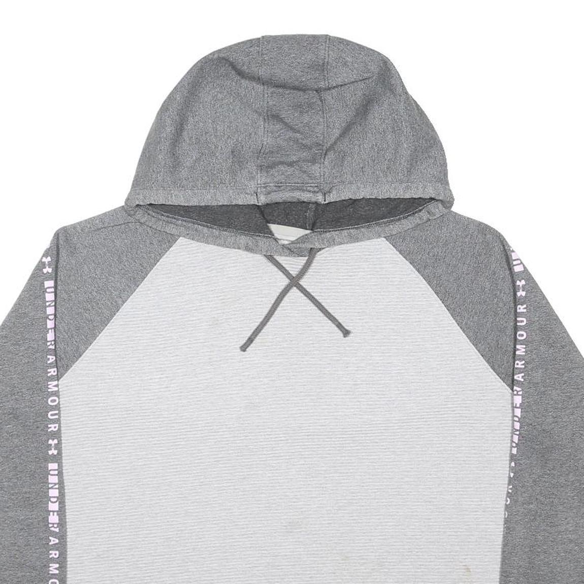 UNDER ARMOUR Womens Grey & White Cropped Pullover Hoodie L Athletic Casual