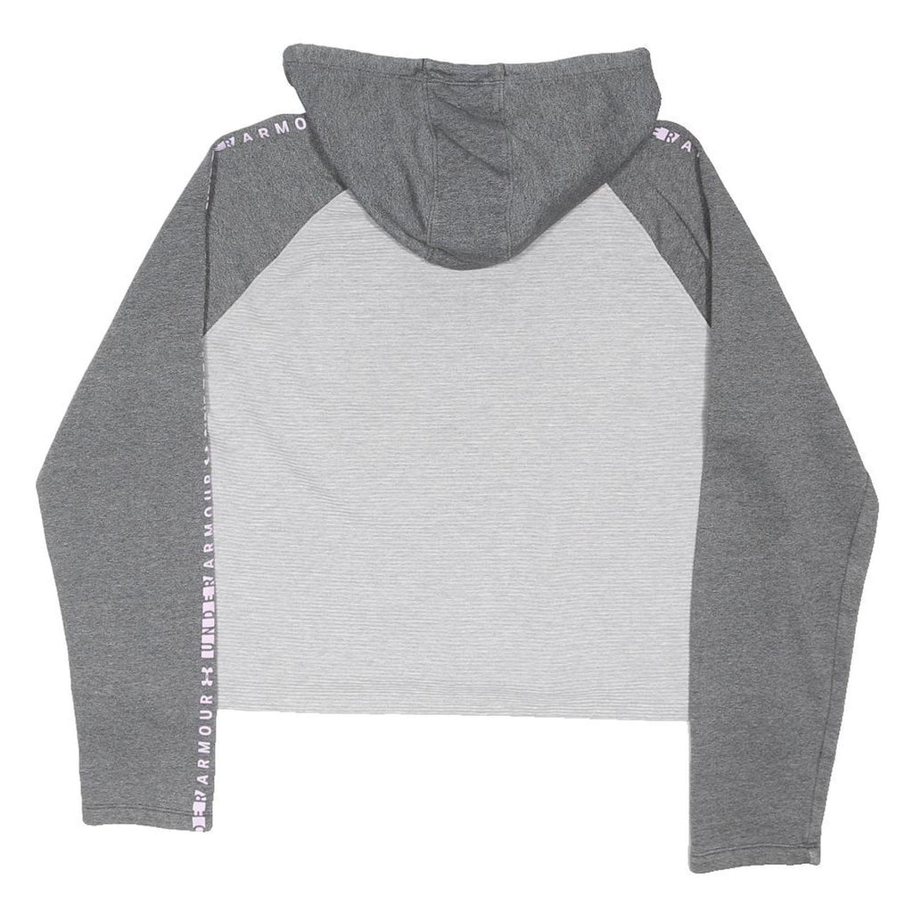UNDER ARMOUR Womens Grey & White Cropped Pullover Hoodie L Athletic Casual